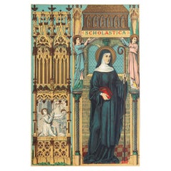 Original Antique Illuminated Print of St Scholastica. C.1880