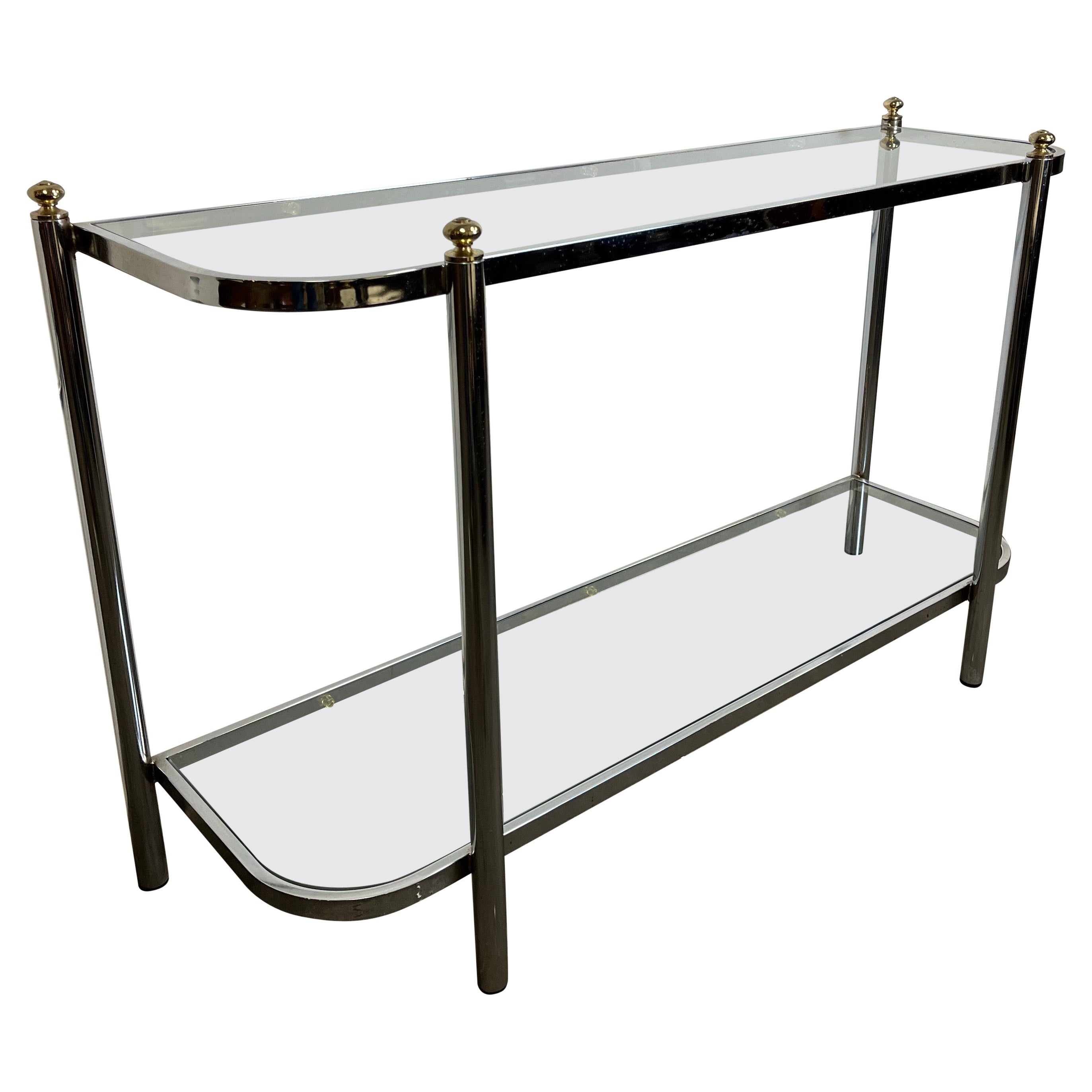 Mid Century Chrome and Brass Console Glass Top