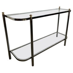 Console di metà secolo in ottone e cromo con piano in vetro