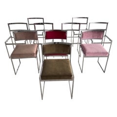 Set of 8 Chrome & Velvet "SQ-AL" Dining Chairs by Willy Rizzo, France, 1970s