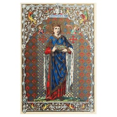 Gravure ancienne originale enluminée de St Louis 1X. C.1880