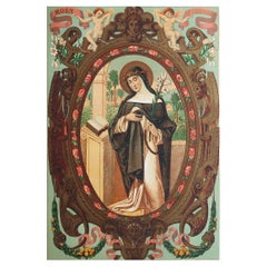 Original Antiker beleuchteter Originaldruck der Heiligen Rosa von Lima. C.1880