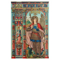 Grabado Iluminado Antiguo Original de San Jorge. C.1880