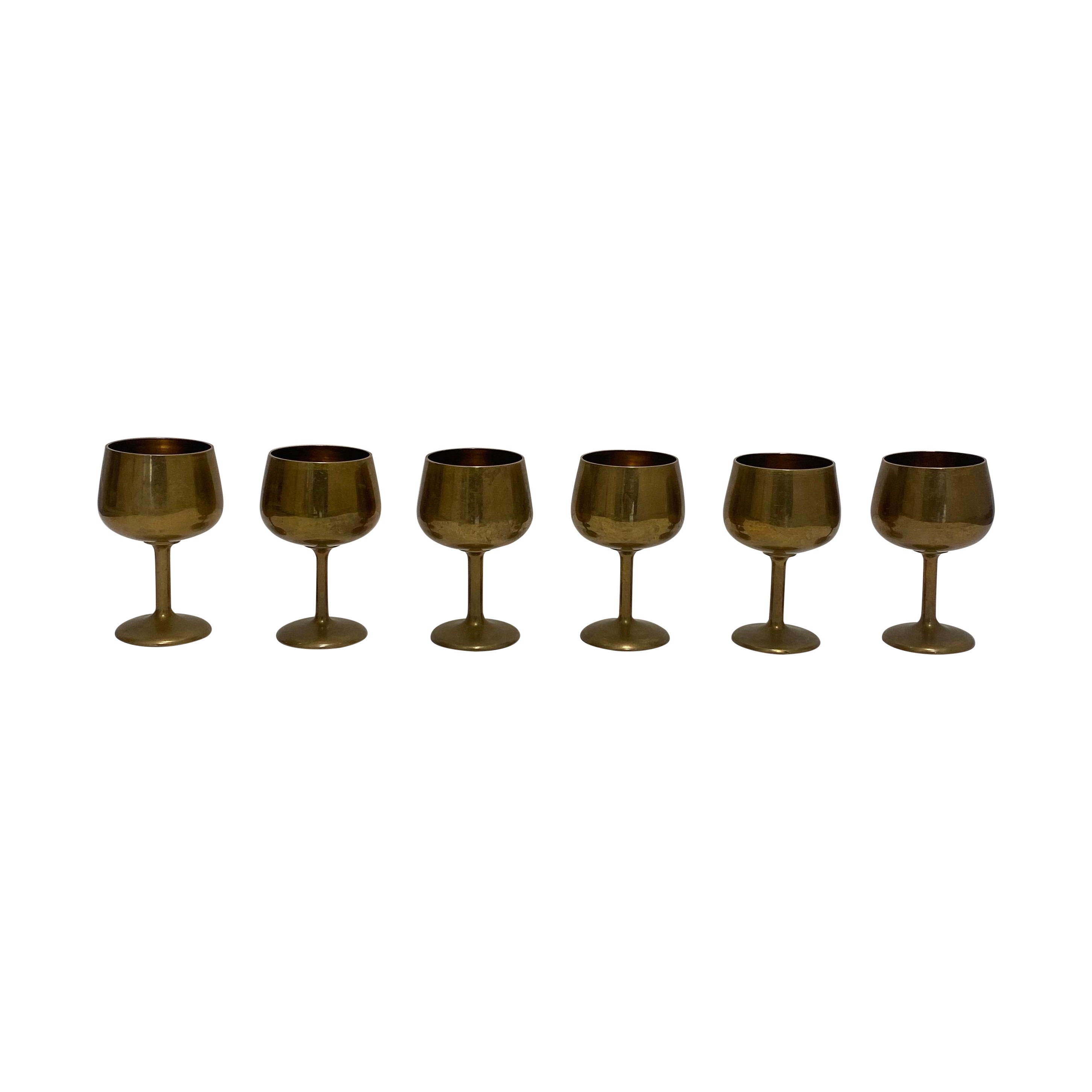 6 Brass Wine Table Goblets Decorative Hollywood Regency Vintage 1960s Candle