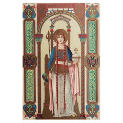 Original Antique Illuminated Print of St Matilda C.1880