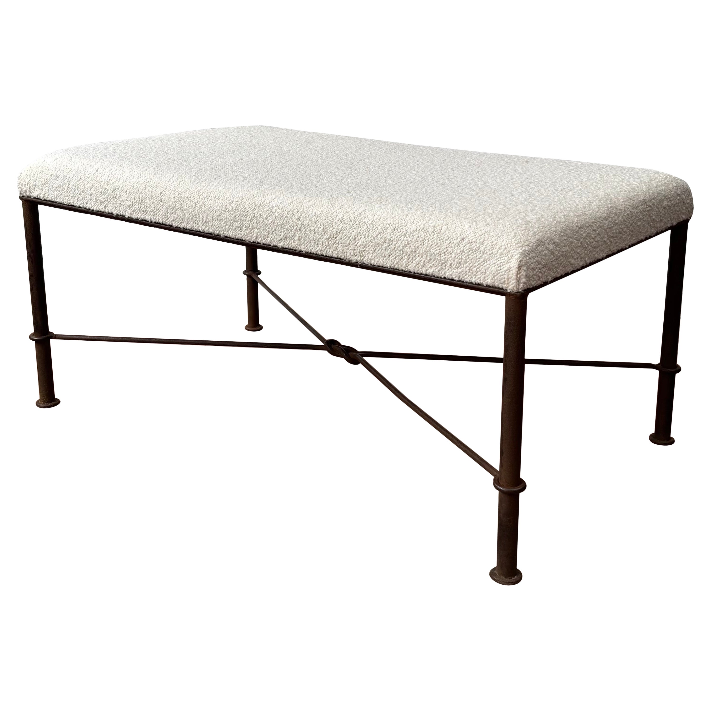 A Squared Footstool / Bench Seat With Iron Frame For Sale