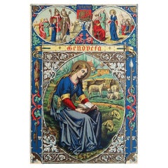 Impression originale enluminée de St Genevieve. C.1880