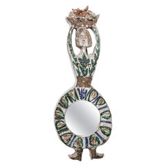 20th century white and colored personnage ceramic wall mirror by Albert Thiry