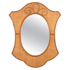 Espejo de pared moderno orgánico de diseño italiano, ratán, mimbre tejido