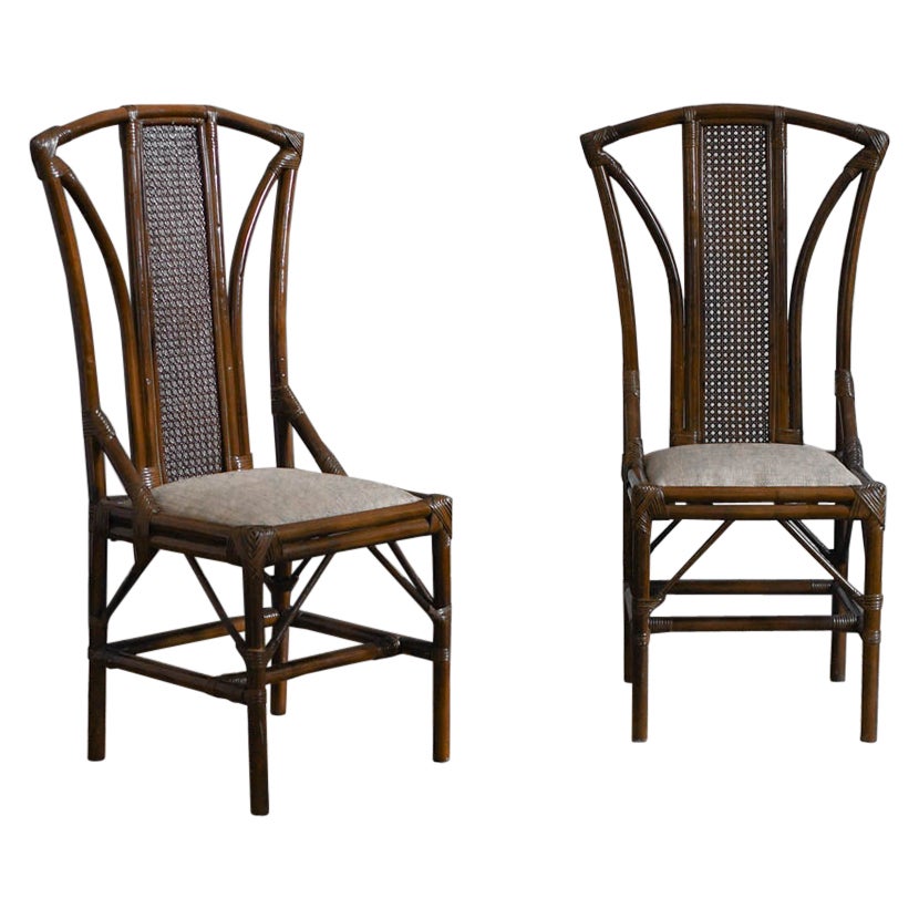 Pair of bamboo and Vienna straw chairs, hazelnut finish with wicker seat, 1970s
