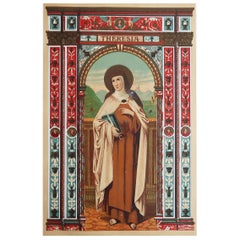 Impression ancienne enluminée originale de Sainte-Thérèse d'Avila. C.1880