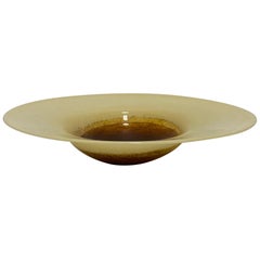 XL Murano Glass Round Fruit Bowl Table Plate Yellow Brown Italian Vintage 1970s