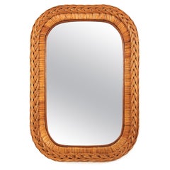 Italienischer Designer Rechteckiger Spiegel, Rattan, geflochtene Weide, Italien 1960er Jahre