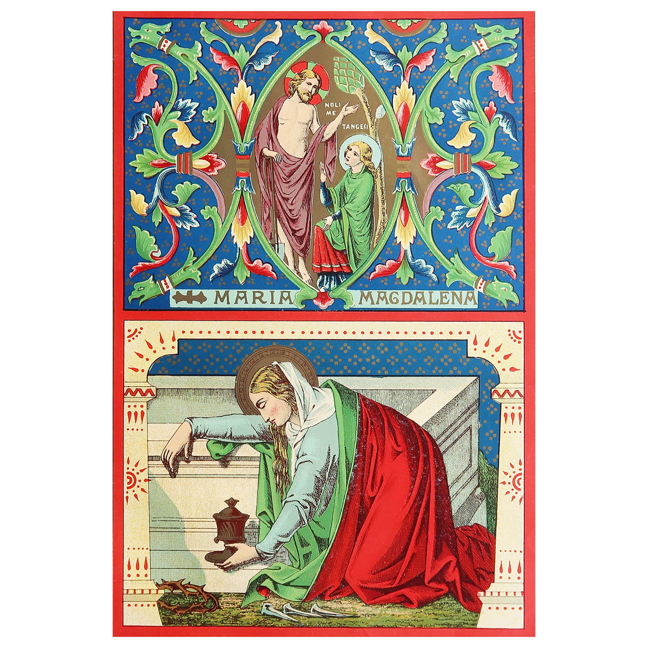 Grabado Iluminado Antiguo Original de María Magdalena. C.1880