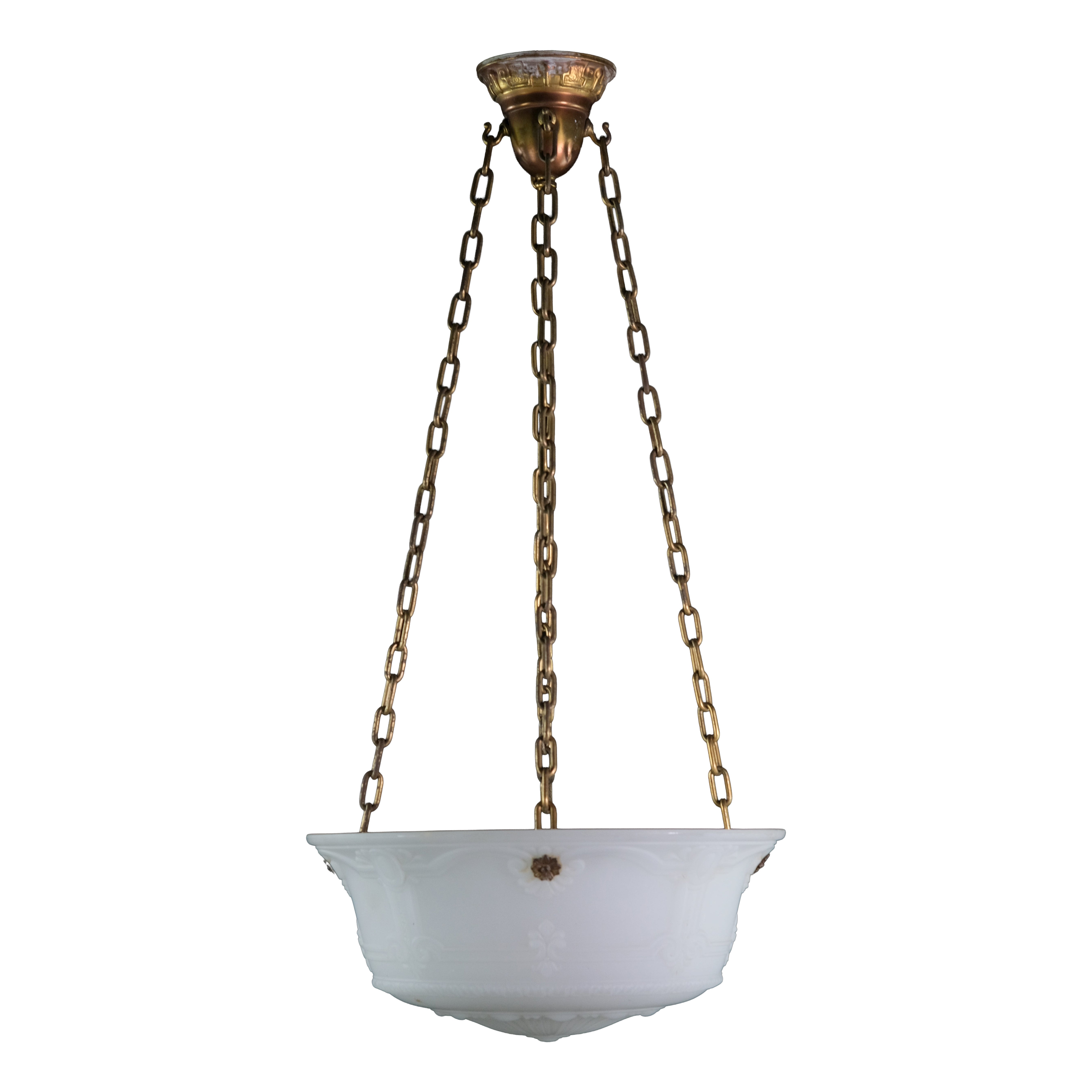 Embossed Matte White Milk Glass Dish Pendant Light