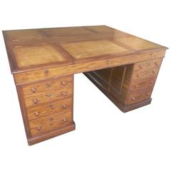 Rare 19th Century English Mahogany Partners Desk Leather Top Drawers & Doors