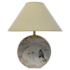 Lámpara de mesa de piedra de coral coquina natural con pantalla, años 80