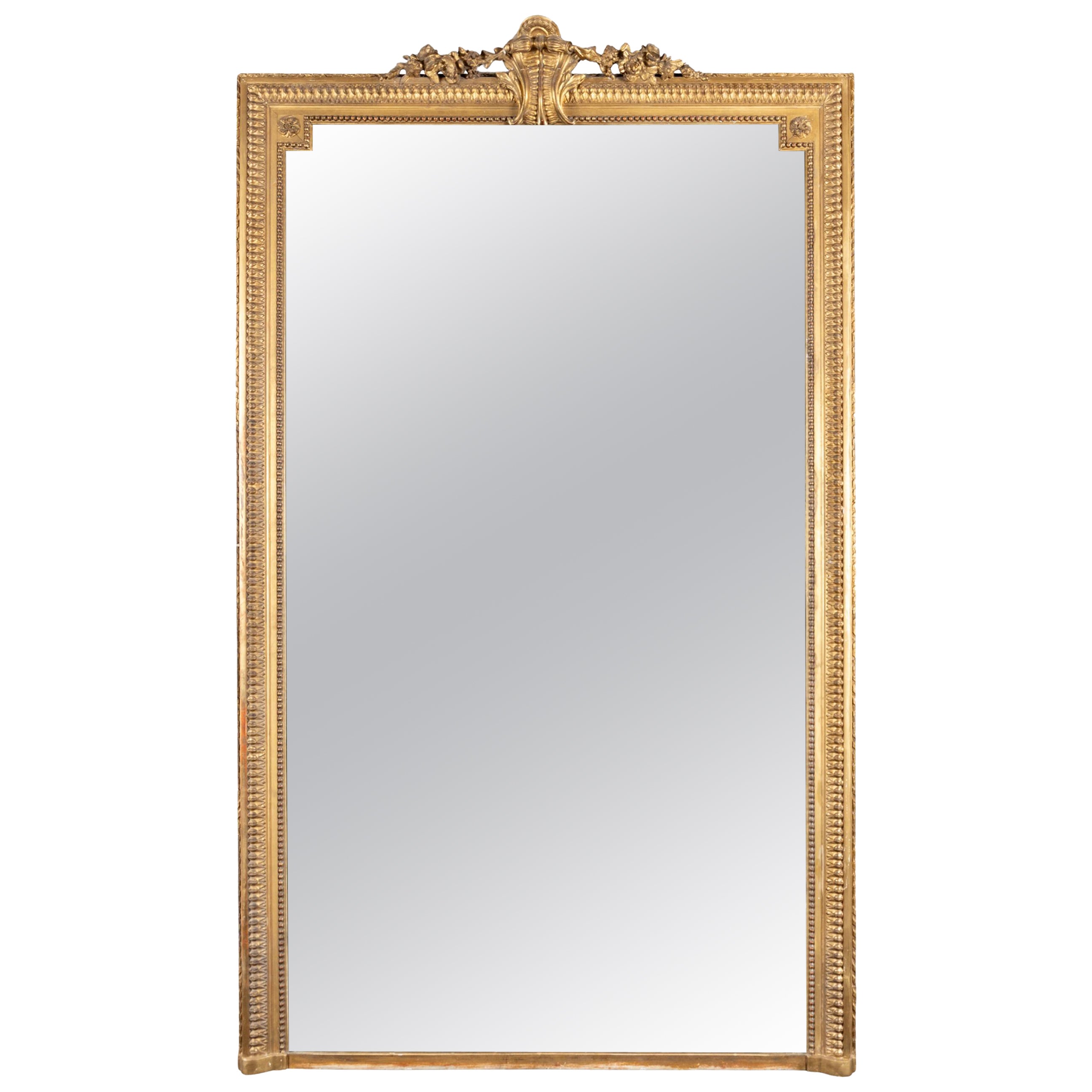 French 19th century Louis XVI gold leaf mirror with foliate decorations