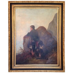 Large 19th Century Hunting Scene on Canvas