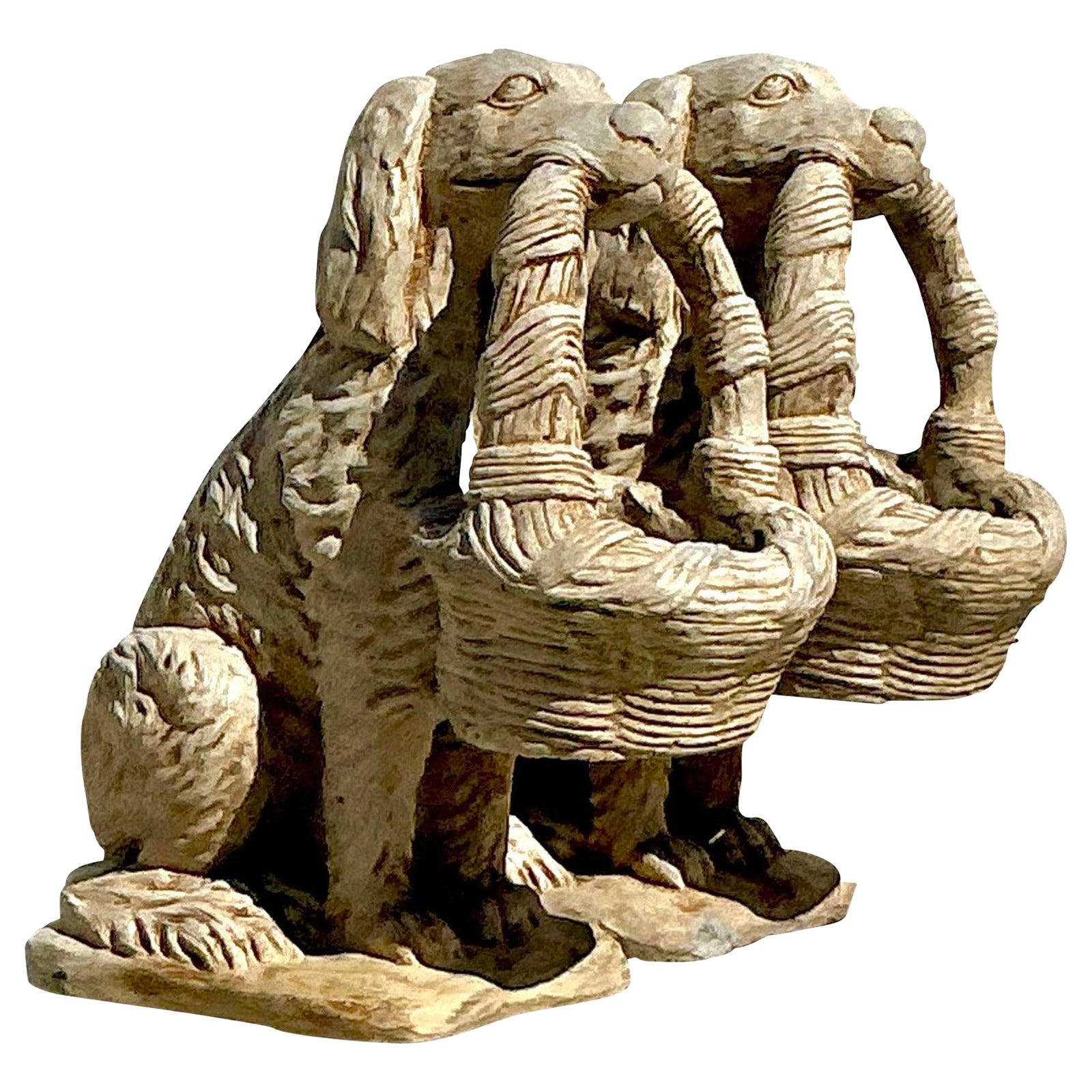 Estatuas de perro de piedra fundida de finales del siglo XX - Pareja
