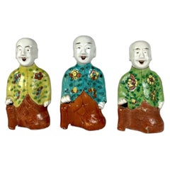 Three Chinese Laughing "HoHo" Boys Hand Painted Circa 1800