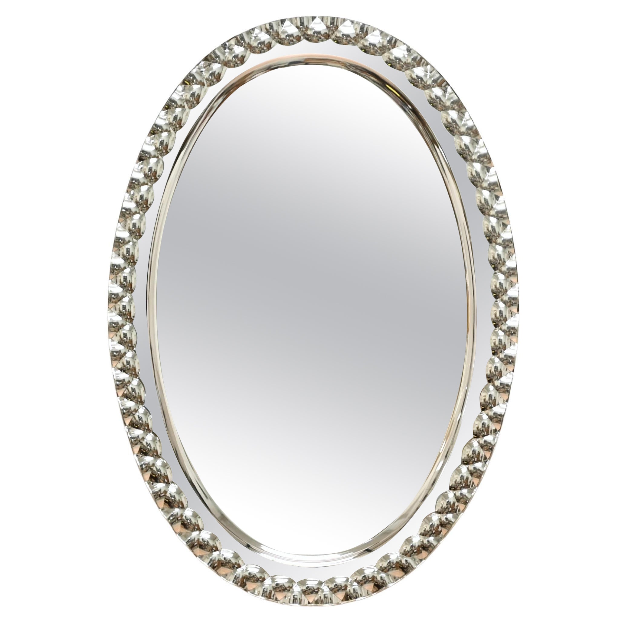 Crystal Art Italian Large Oval Double Beveled Mirror, Italy 1950s