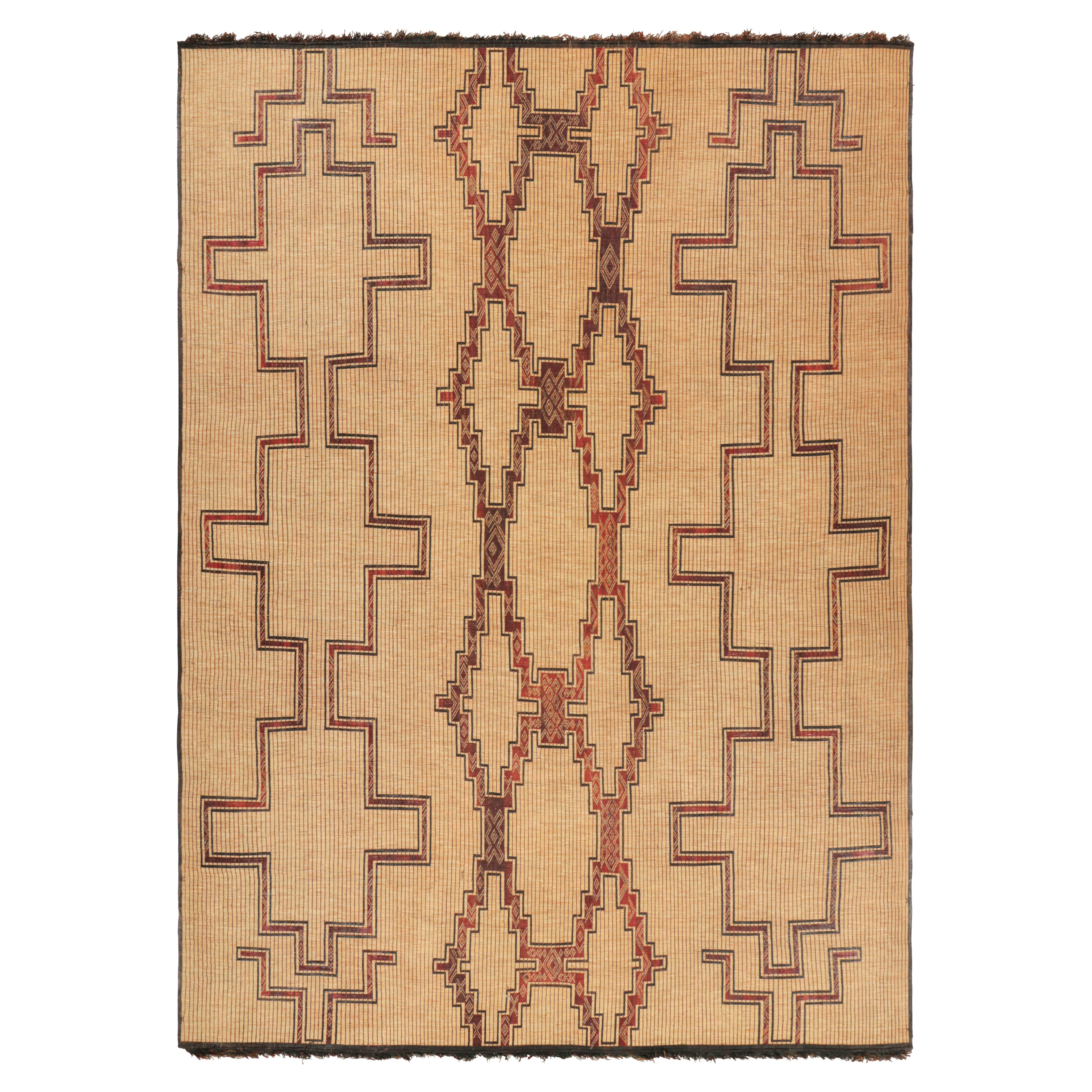 Vintage Oversized Tuareg Mat, Brown and Red Geometric Patterns - Rug & Kilim