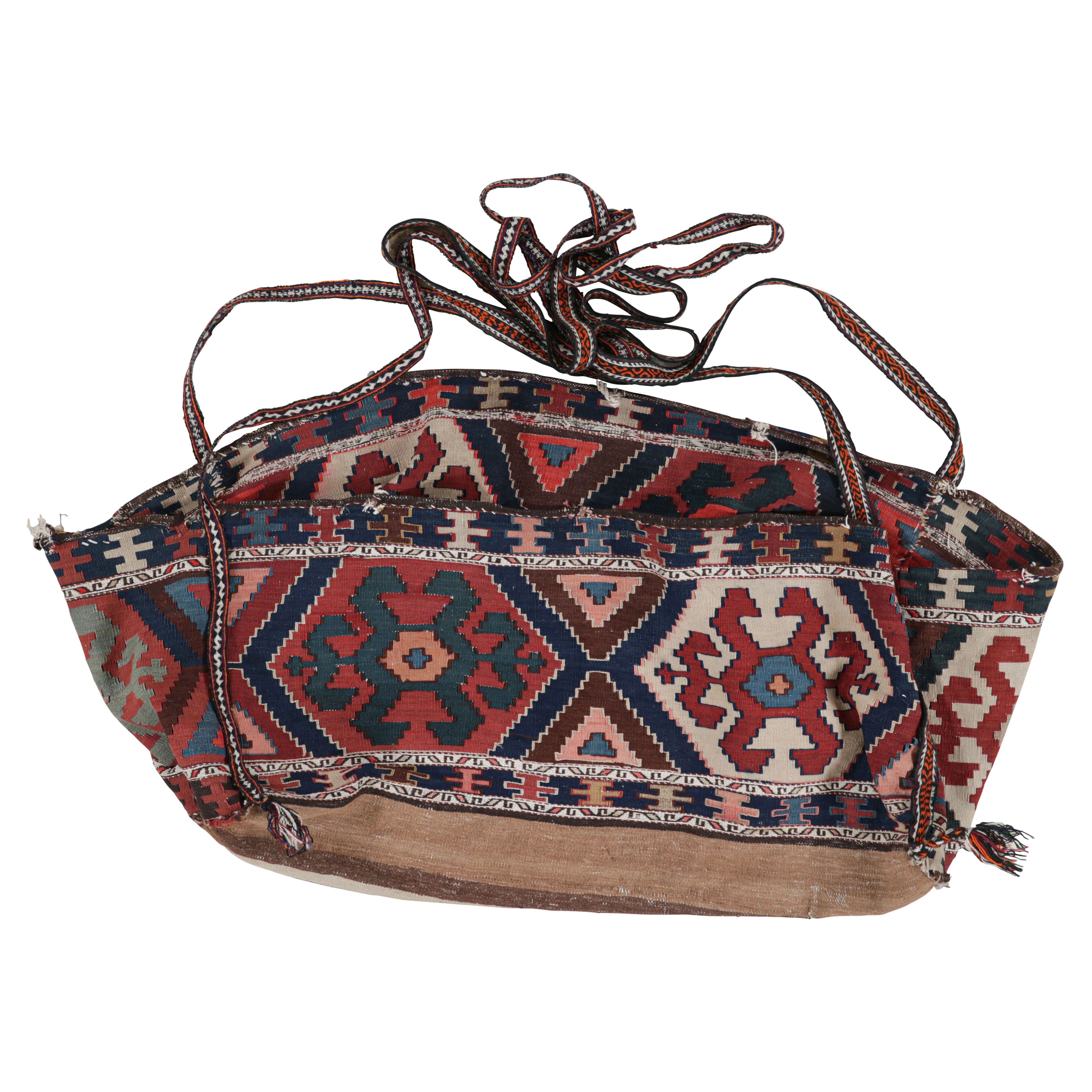 Antique Russian Tribal Bag Kilim with Geometric Patterns - Rug & Kilim