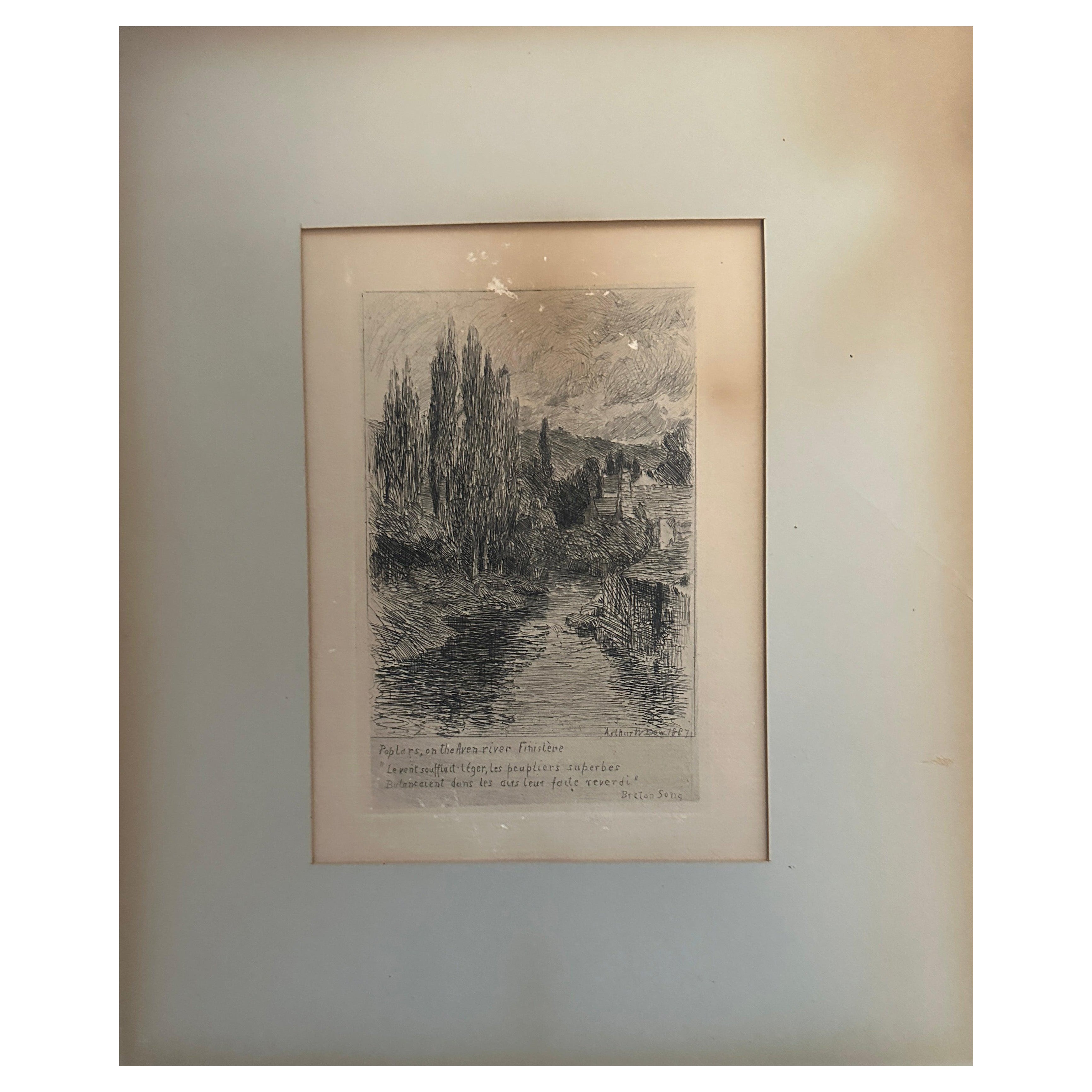 Arthur Wesly Dow Radierung „Poplars on the Even River“ 1887 (Stickley-Ära) - W8097 im Angebot