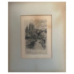 Arthur Wesly Dow Aguafuerte "Álamos en el río Even" 1887 (Época Stickley) - W8097