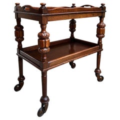 Antiguo carrito de té inglés Carrito de bar de bebidas Bandeja de cóctel Mesa Tudor Roble tallado