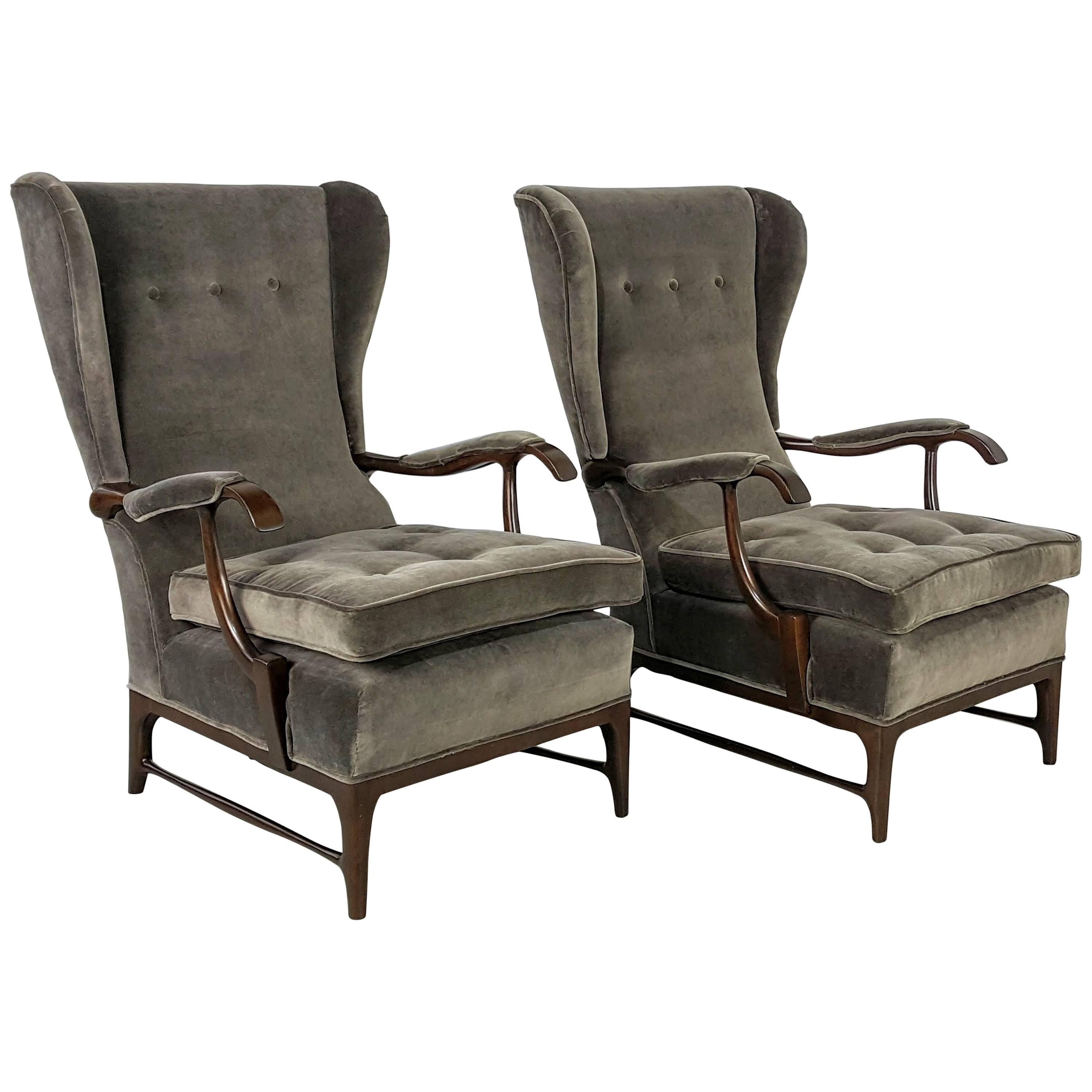 Pair of Wingback Lounge Chairs by Paolo Buffa, Italy, 1950s