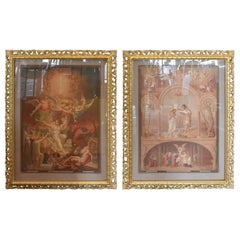 Pair of Catechisme en Images Religious Works in Carved Wood Frames