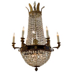 19th Century French Empire Bronze and Crystal Basket Chandelier