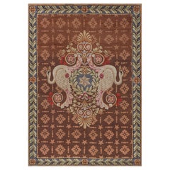 Antique French Savonnerie Rug in Brown and Green with Medallion - Rug & Kilim