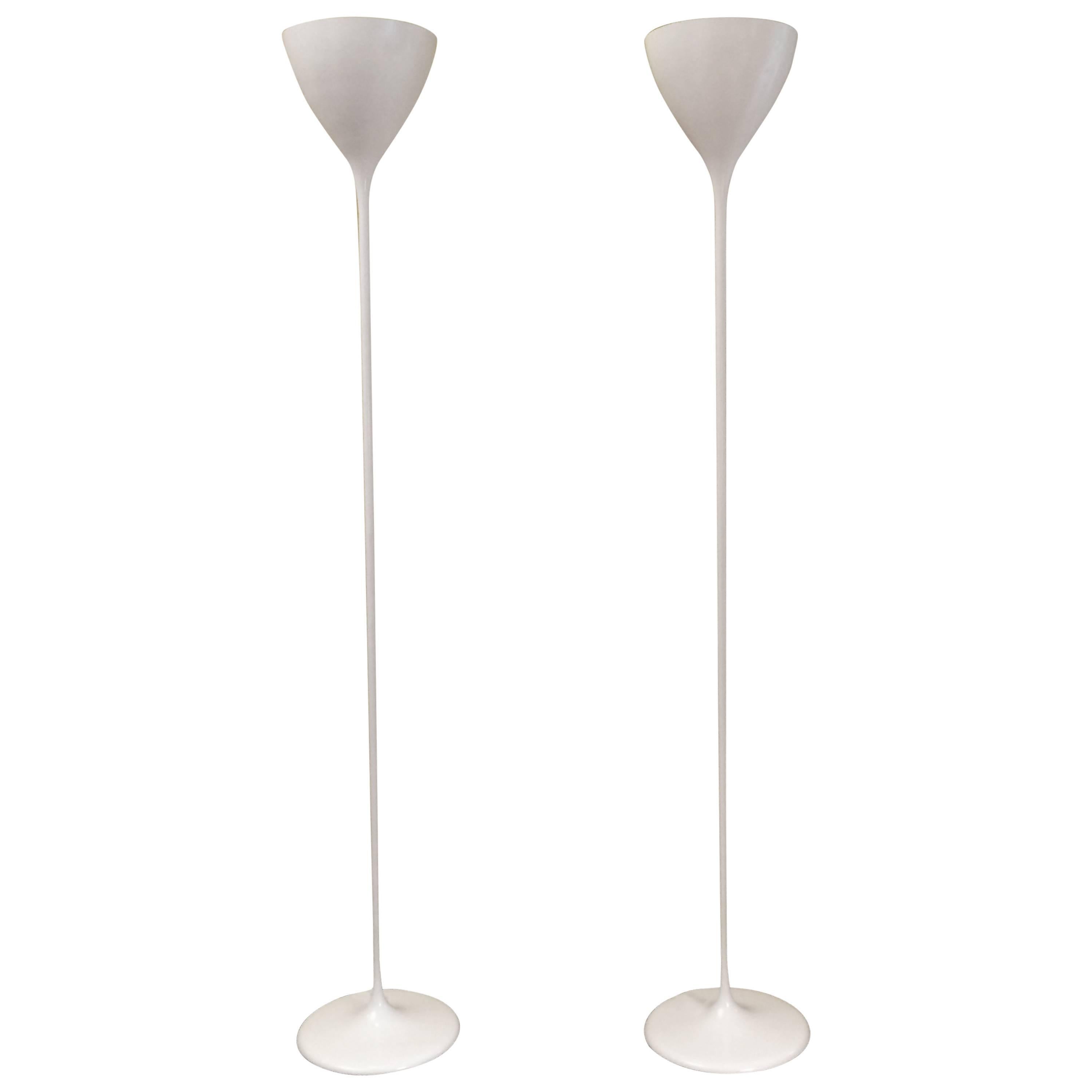 Two White Max Bill Torchiere Lamps Floor Lamps B.A.G. Turgi, Switzerland
