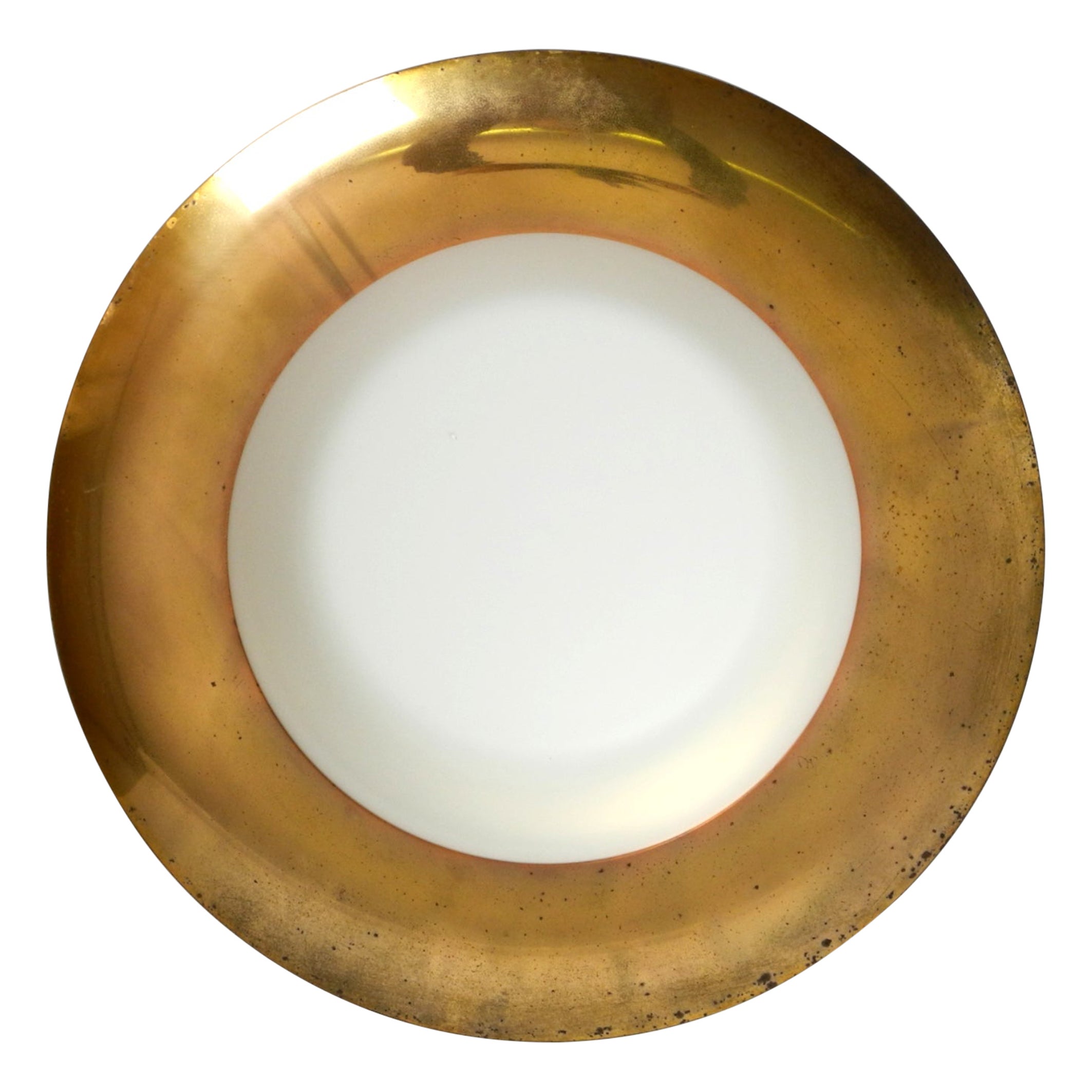 Mid Century wall or ceiling lamp made of glass with brass-plated metal reflector