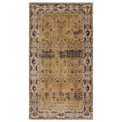 Grand tapis ancien d'Agra en or avec motifs floraux - Rug & Kilim