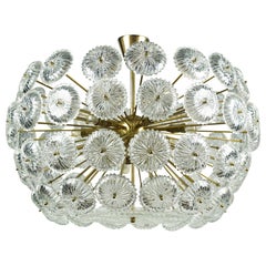 Val Saint Lambert Brass and Glass Sputnik Chandelier, Belgium, 1970