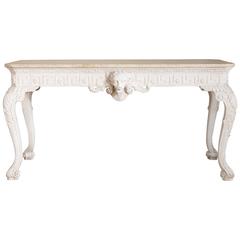 George III Style Marble Top Carved and Painted Console Table