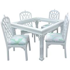 Vintage Four-Piece Set of Lacquered Game Dining Table and Chairs Pagoda