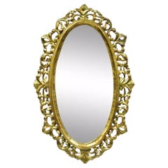 Antique French Baroque Rococo Style Gold Carved Wood Giltwood Oval Wall Mirror