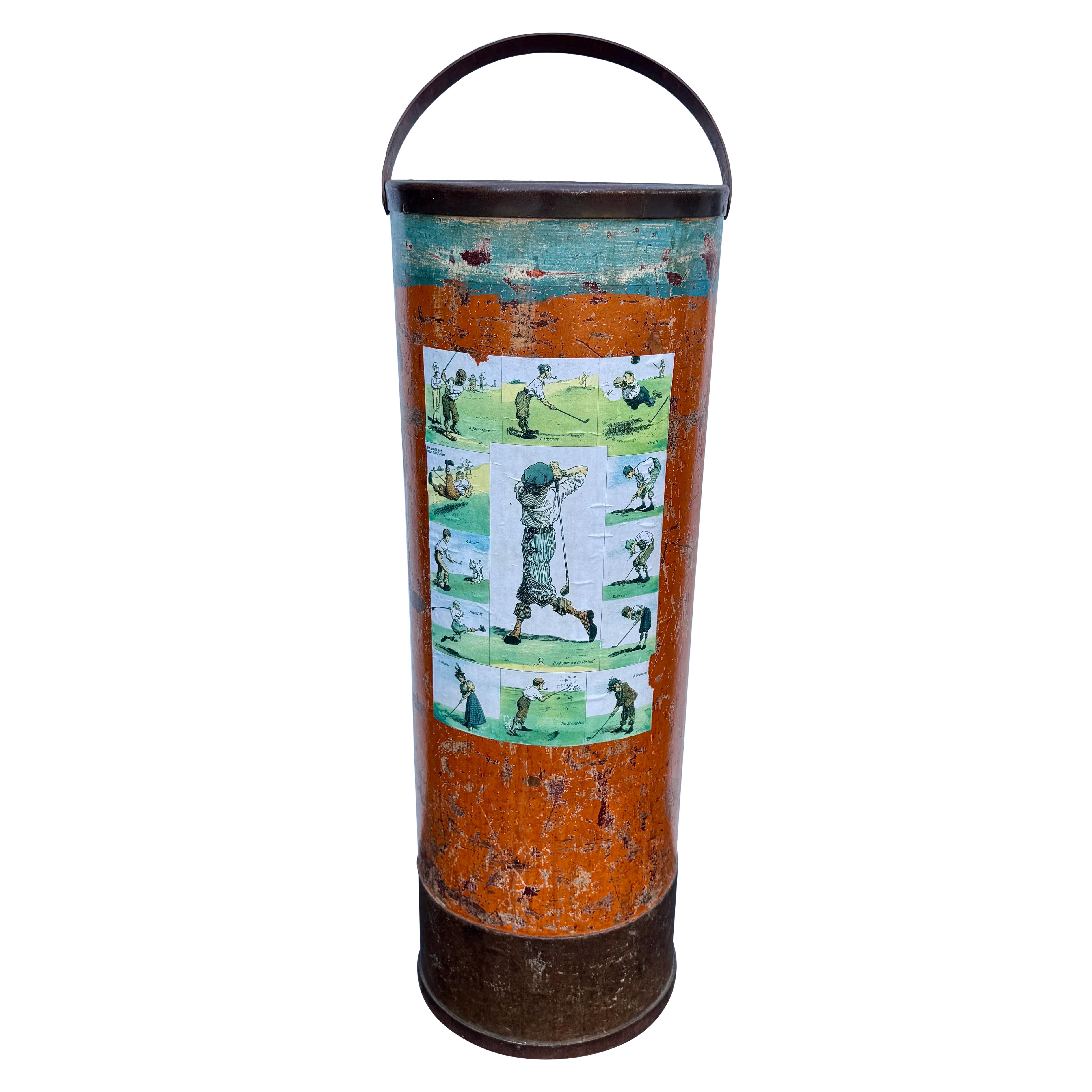 Vintage Art Deco Umbrella Cane Stand Barrel with Golfers