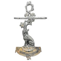 English Circa 1910's Cast Black Iron Umbrella Stand with Dog