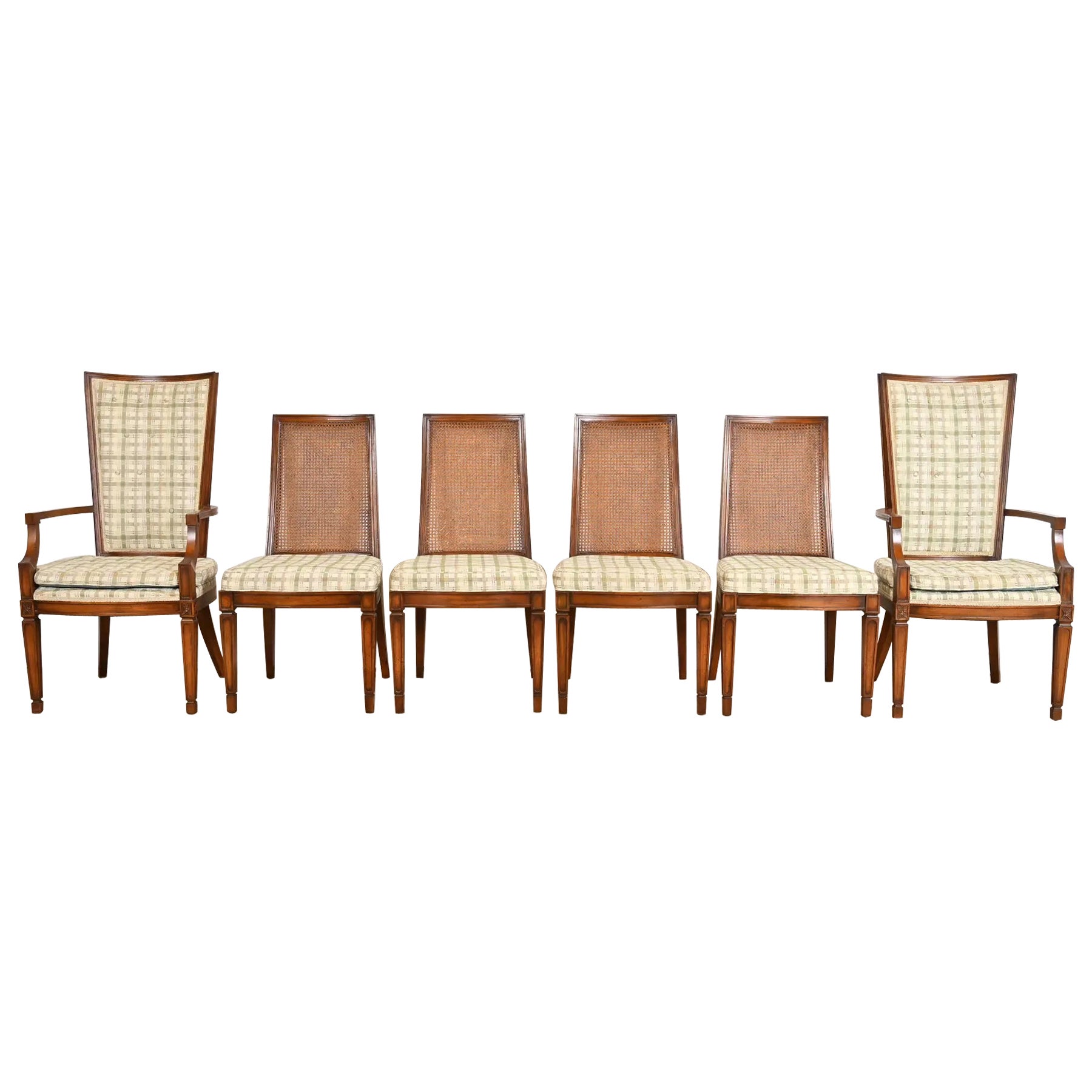 Henredon Style French Regency Louis XVI Carved Walnut and Cane Back Dining Chair