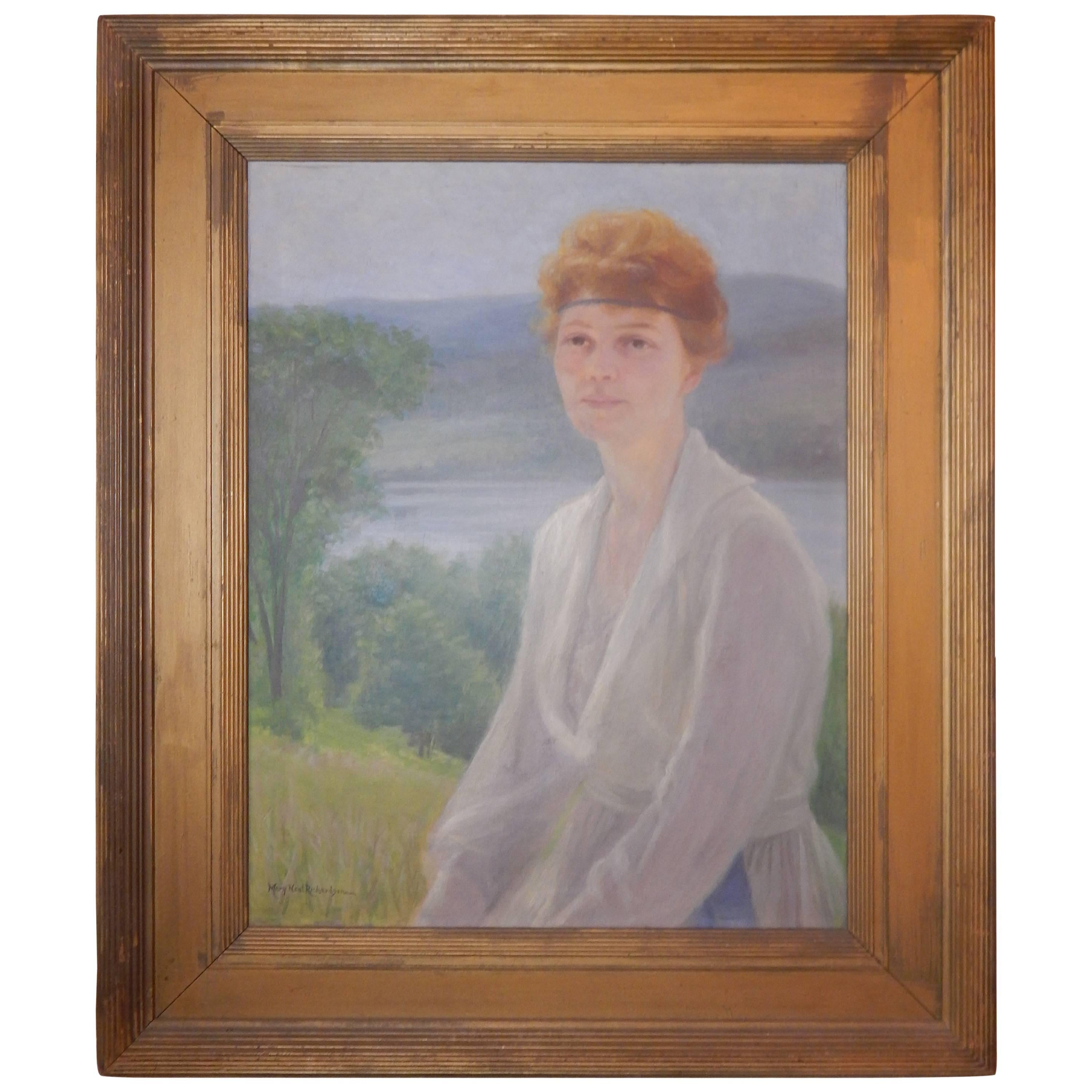 Lovely American Oil on Canvas of a Pretty Woman by Mary Neal Richardson