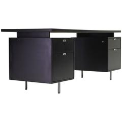 Retro George Nelson for Herman Miller Executive Double Pedestal Desk in Black Lacquer