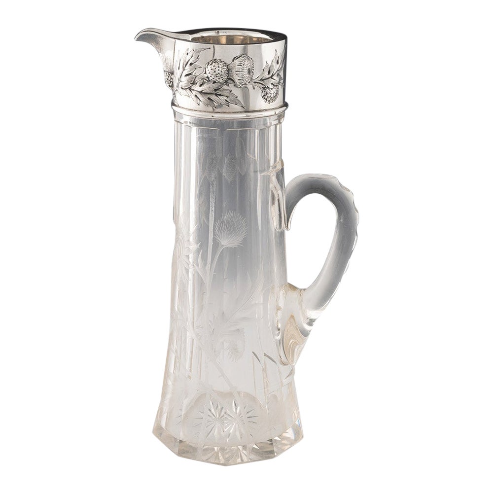 Jarra de agua de plata y cristal Jacobi & Jenkins c1908 en venta
