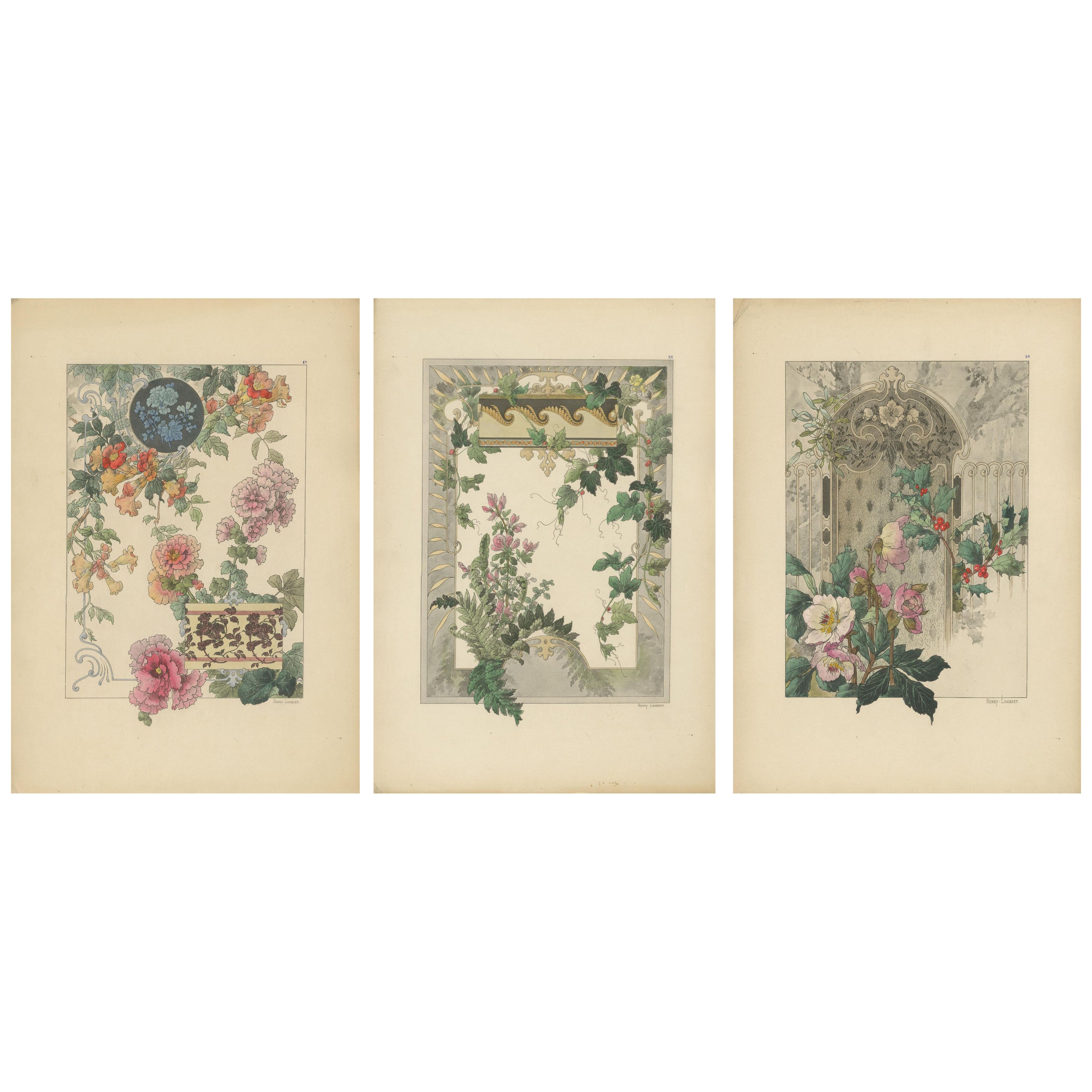 Floral Harmony in Decorative Design: The Art Nouveau Aesthetic of Lambert, 1896 For Sale