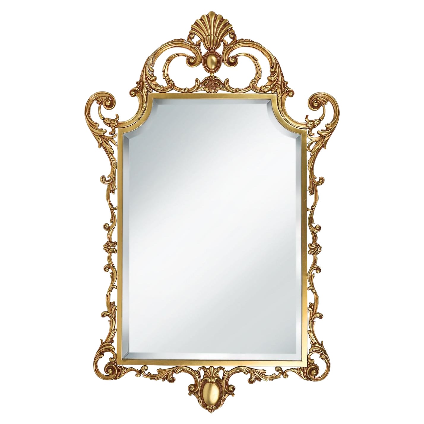 Miroir mural biseauté de style Louis XV français du 20e siècle en cuivre massif